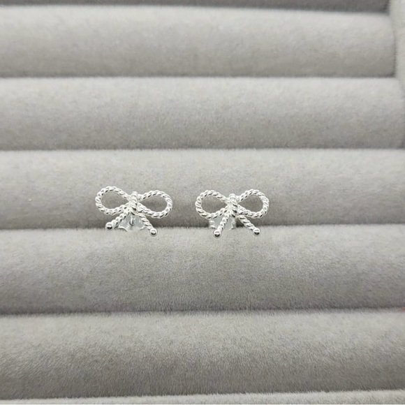 Sterling Silver Rope Bow Stud Earrings - Picture 7 of 8
